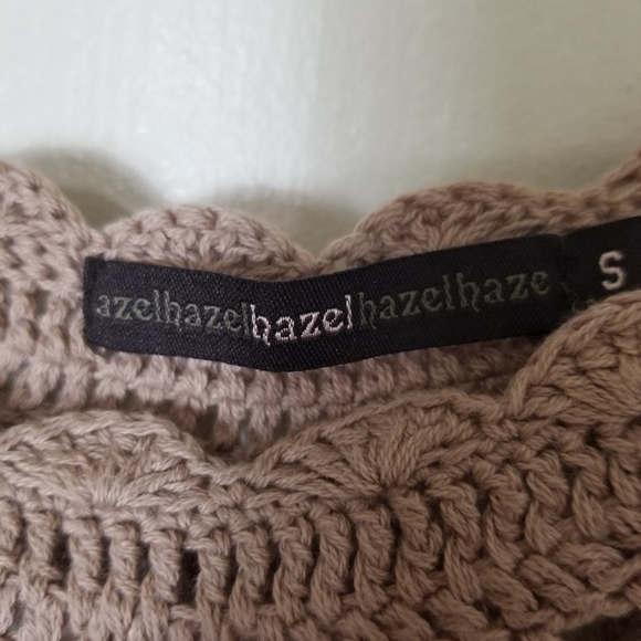 ANTHROPOLOGIE HAZEL beige crochet knit pull over 3/4 sleeve sweater top S - Picture 6 of 8